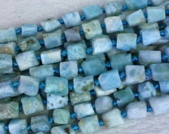 Larimar Rough Organic Nugget / Natural Tumbled Stone Beads - Grade AA - Gemstone - Blue - Size: 6x8mm - Center Drill - 06 Beads per Order