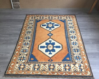 4”3x6”2ft.oushak rug,Turkish rug,Trending Low Pile Vintage Turkish Oushak Rug,Rustic Decor Muted Colored Distressed Handmade Rug,Office Rug