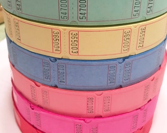 Carnival Raffle Tickets Roll, Vintage Single or Double Tickets, Party Supplies