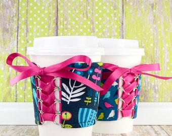 Beverage Corset Sleeve // Park Slope Cup Cozy // reversible // adjustable // to go cup cozy // cup sleeve // tea cup cozy // eco-friendly