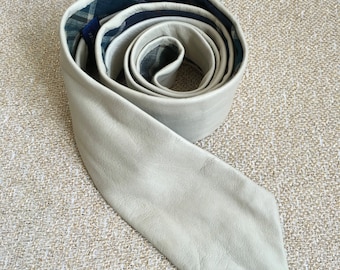 Skinny Leather Tie // Soft Cream Leather Skinny Tie With Woven Cotton Lining // Gifts for Him // Wedding Tie