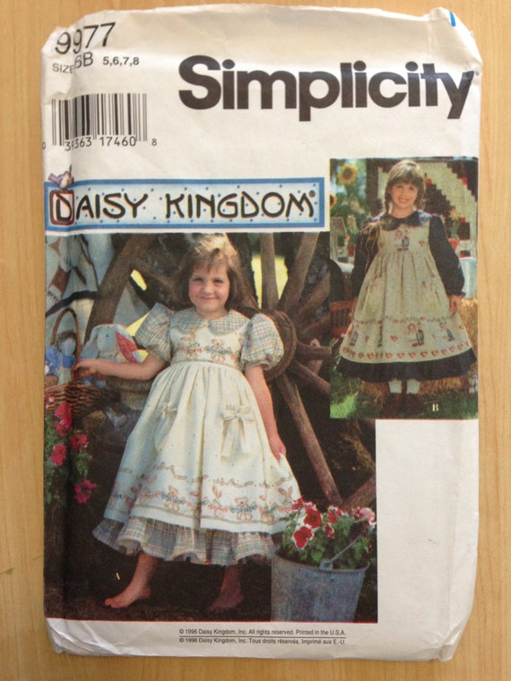 Simplicity 90s Sewing Pattern 9977 Daisy Kingdom Girls Dress and Pinafore Size 5-8 Sale