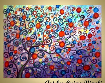 Original Abstract 60x48 Landscape Painting Large Canvas Whimsical TREE Art by Luiza Vizoli