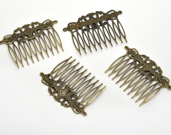 1pcs / 10pcs WHOLESALE Hair Comb Supply - Blank Hair Clips - Filigree Hair Comb Antique Bronze Hair Comb - Vintage DIY Hair Supply