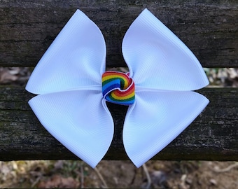 White Rainbow Hair Bow (4 inch)