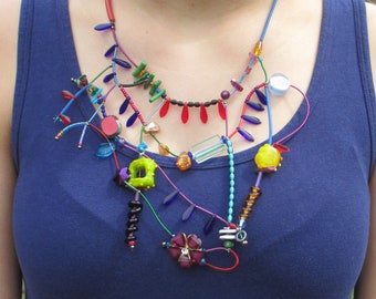 Eden, asymmetrical statement piece, red, green, purple, blue, geometric, contemporary,textured, sculptural,handmade