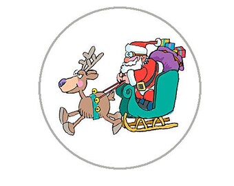 Christmas Envelope Seals - 1.2" Christmas Stickers - 96 Fun Holiday Stickers (Santa Sleigh) - 25154