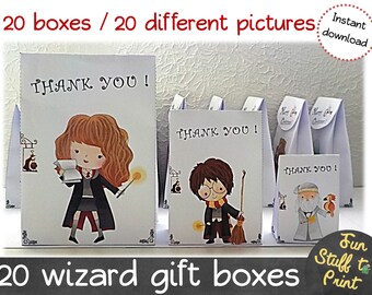 Wizard party favor bags for wizards and Harry Potter fans « Thank you » - Favor box, gift box, birthday party - Instant Download.