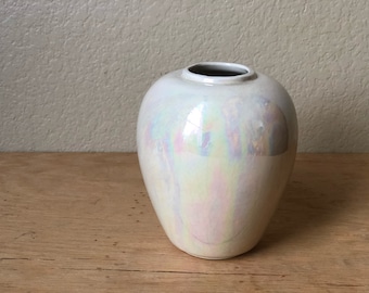 Vintage Iridescent Glazed White Vase