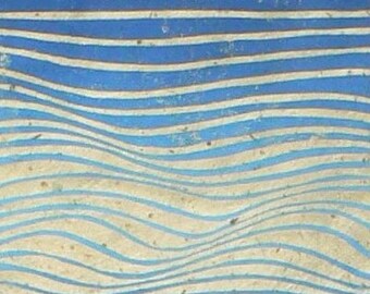 Waves linocut relief print