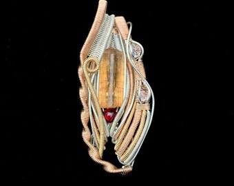 Topaz and Garnet Wire Wrapped Pendant, Wire Wrap, Heady Wire Wrap, Topaz Pendant, Garnet Pendant, Garnet Wire Wrap, Wire Wrapped Jewelry