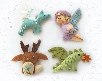 DIY Mini Felt Mythical Creatures Set 2 plush PDF sewing pattern felt animal fairy dragon patterns ornaments