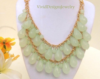 Seafoam Green Layered Teardrop Statement Necklace - Bib Bubble Necklace
