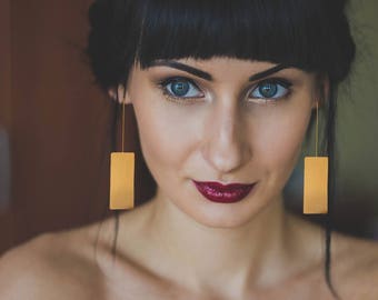 Long brass earrings, minimal brass earrings, dangle brass earrings, geometric long earrings, anniversary gift, gift for her, gift for wife