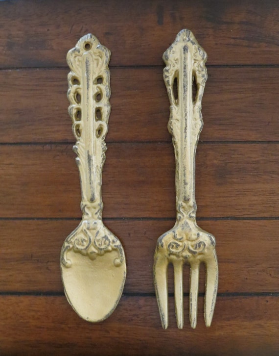 Fork and Spoon Wall Art /Antique Gold or Pick Color/ Vintage