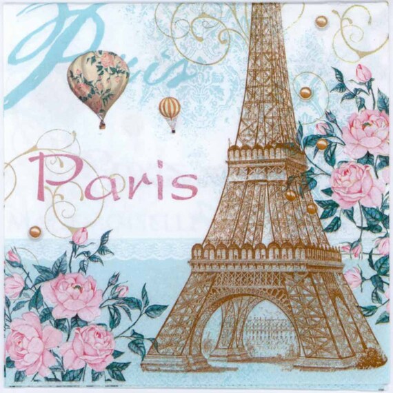 Decoupage servilletas Vintage París Torre Eiffel globos y