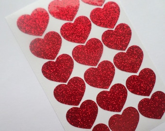 18 Red Glitter Heart sticker Glitter stickers Heart decal Vinyl Wall Stickers Scrapbooking Envelope seal Wedding seals