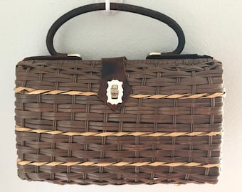 Vintage 1950s Wicker Basket Handbag