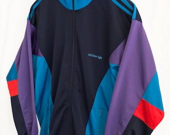 Vintage 80s Adidas Trefoil Windbreaker Tracksuit top jacket Blue/Red/Purple Size M