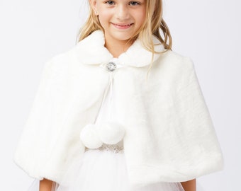 DaisyandLeo Girl's Faux Fur Cape