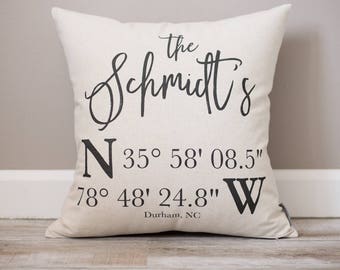 Housewarming Gift | Realtor Closing Gift | Latitude Longitude Pillow | New Home Gift | GPS Coordinates | Gifts for New Couple | Last Name