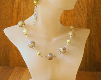 SRA Lime Green and Purple Lampwork wire wrapped Necklace - "Pistachio"