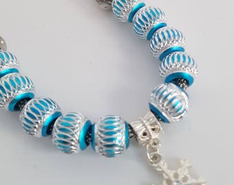 Snowflake Charm Bracelet - Blue Beads - Winter - Gifts under 20 - Valentine's Birthday Teacher Gift - Gifts for Women - Mother's Day