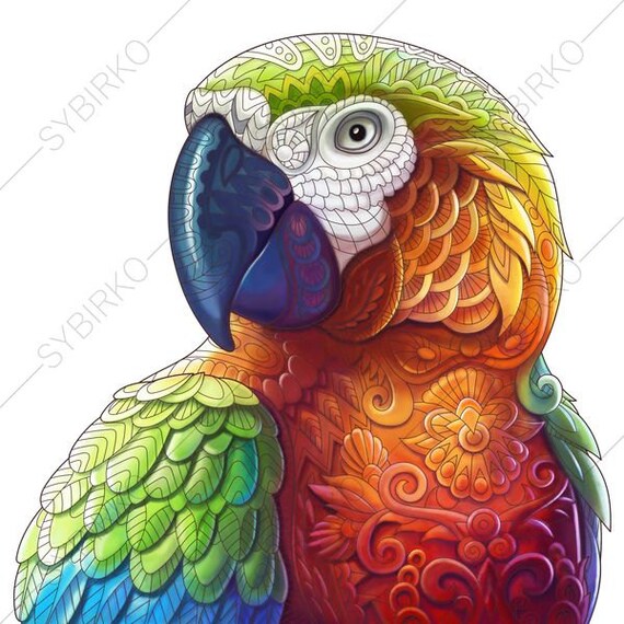 Download Coloring Pages for adults. Macaw Parrot. Tropical colouring