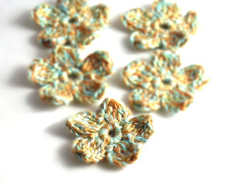 Crochet Applique Mini Flower Motif Flower Embellishment Crochet Flower Applique Turquoise Orange Yellow Crochet Motif Crochet Flower Motif