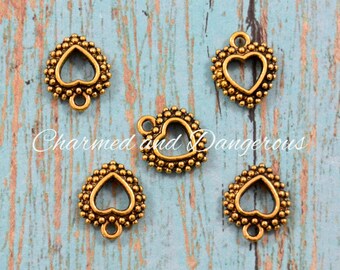 10 gold Dotted Heart charms (CM214)
