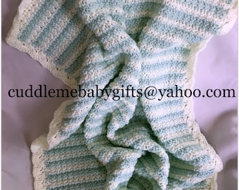 Baby Shower Gift-Handmade Crochet Baby Blanket-Baby Mint Green and White Baby Afghan-Handmade Baby Gift-Neutral Gender Crochet Baby Blanket