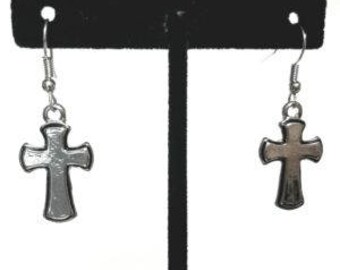 Chrome & Black Cross Earrings