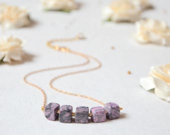 Necklace pink marble, geometric necklace-stone cubes, pink and gold necklace, minimalist and discreet necklace