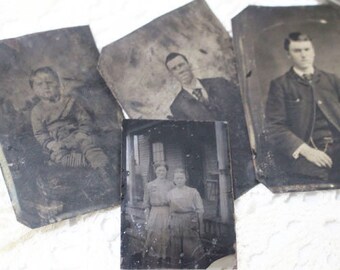 4 Antique Tin Type Photos, 1800's