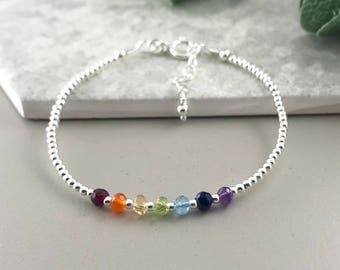 Dainty Chakra Bracelet, gemstone bracelet, stacking bracelet, rainbow bracelet, thin bracelet, chakra jewellery, balancing bracelet