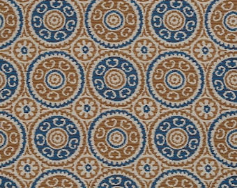 Navy Blue Copper Upholstery Fabric - Navy Blue Suzani Fabric for Furniture - Heavyweight Textiles - Navy Blue Copper Geometric Pillows