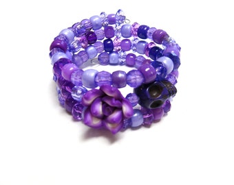 Purple Day of the Dead Bracelet Sugar Skull Jewelry