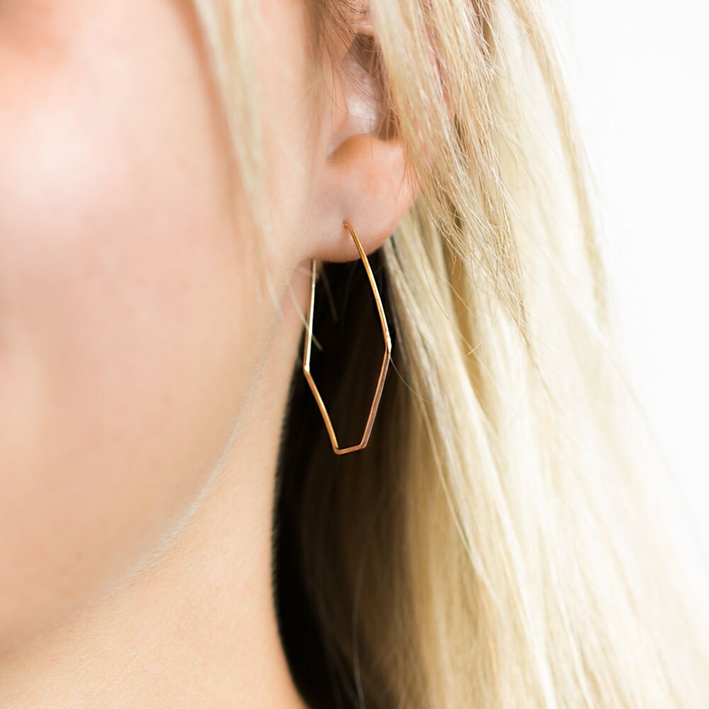 Hexagon Hoop Earrings 14k Gold Filled Earring Sterling Silver