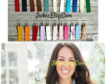 Joanna Gaines Leather Earring, Leather Rectangle Earring, Rustic Jewelry, HGTV Fixer Upper, Black, Brown, Cream, Blue, Turquoise, Teal, Gold