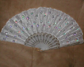 Vintage White Beaded Folding Fan