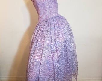 FREE SHIPPING 1950 Lace Full Circle Skirt Party Dress