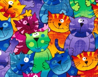 Happy Cats in Vibrant Colors all Over Bouffant Surgical Scrub Hat with a Matching Headband- Scrub Caps/Surgical Scrub Hats Colorful Cats