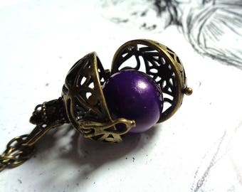 Bronze tone locket necklace harmony bola angel caller Llamadores de Angeles purple harmony ball pregnancy