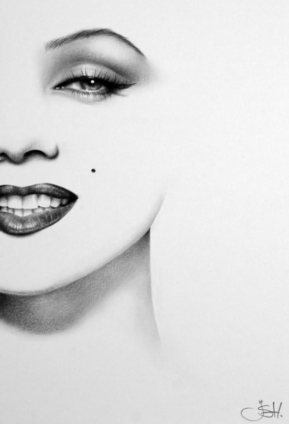 Marilyn Monroe Pencil Drawing Fine Art Portrait Signed Print
