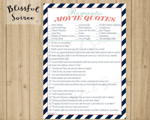 Bridal Shower Game / Name that Movie Love Quote / Romantic