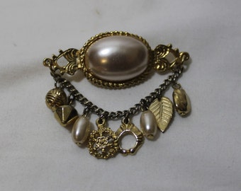 Vintage Charm Brooch With Faux Pearls