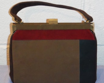 Vitage 60s 70s Brown suede color bar handbag purse