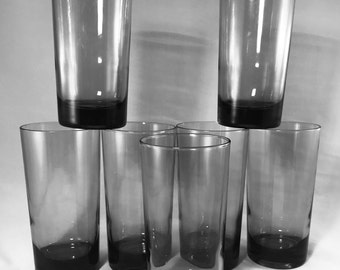 Smoke Grey 12 ounce Highball Tumbler Glasses Set of 7