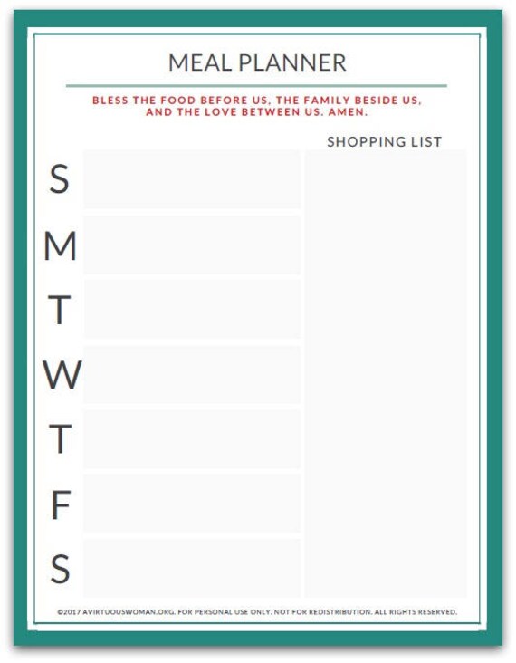 weekly family menu
