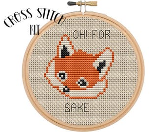 Oh! For Fox Sake Cross Stitch Kit. Beginner Cross Stitch. Funny Cross Stitch. Retro Embroidery. Embroidery Kit. Animal Cross Stitch Kit.